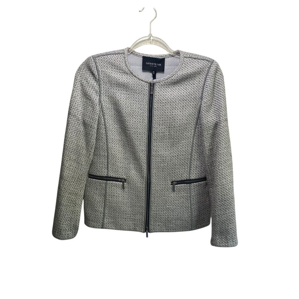 Lafayette 148 Blazer Jacket Womens XS Gray Tweed Old Money Quiet Luxury Business